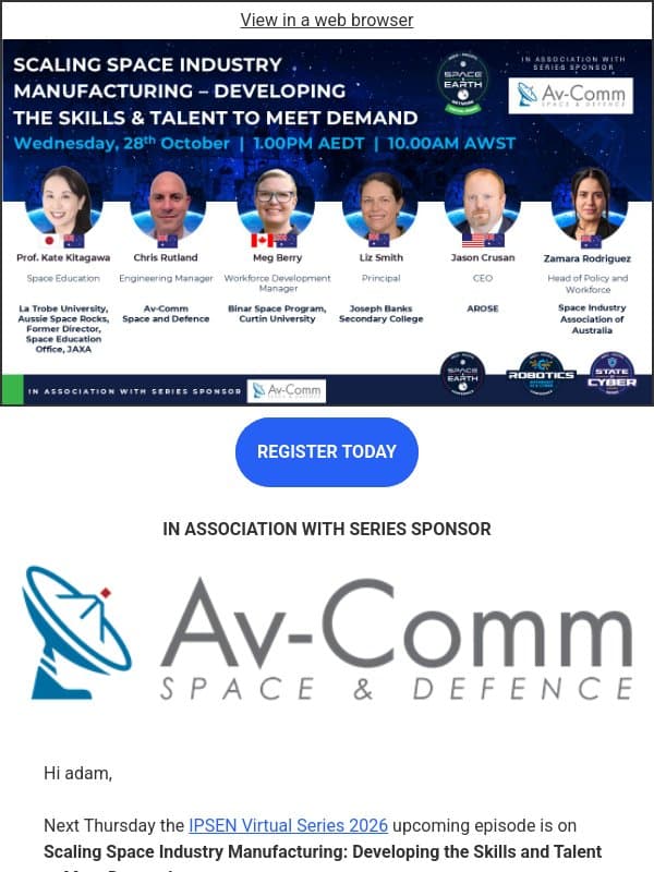 This Time Next Week - Scaling Space Industry Manufacturing - Developing the Skills and Talent to Meet Demand email from Cyber Risk Leaders