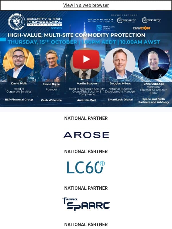 Thanks for attending - High-Value, Multi-Site Commodity Protection - Solving Today's Security Challenges email from Cyber Risk Leaders