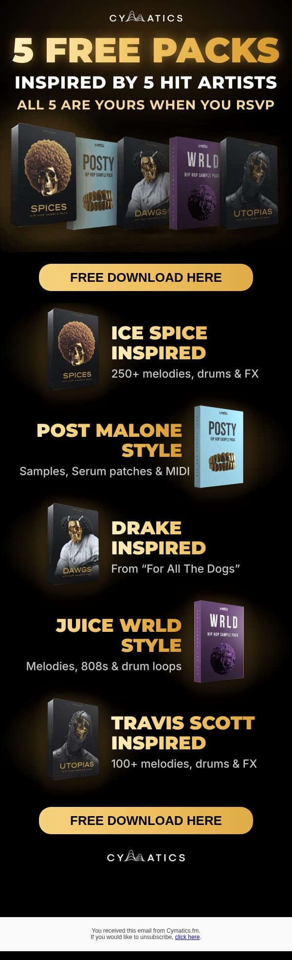 you have 5 new packs to play with π email from Cymatics screenshot