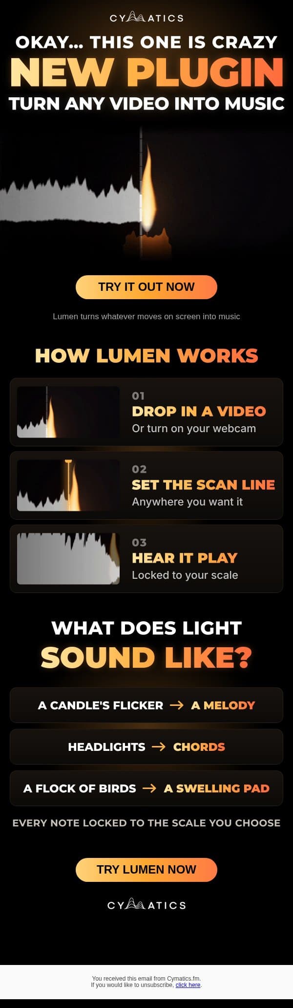 this plugin turns whatever moves on screen into music. email from Cymatics screenshot