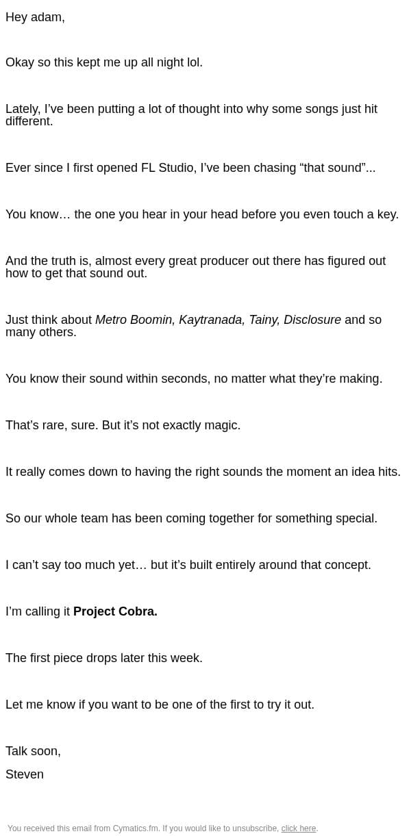 I can't say too much yet... email from Cymatics screenshot