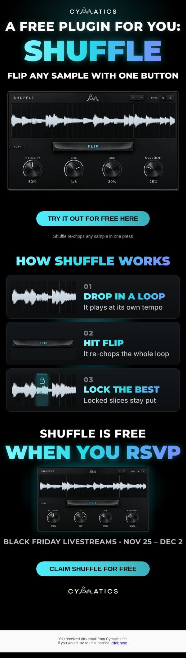 *new shuffle plugin detected email from Cymatics screenshot