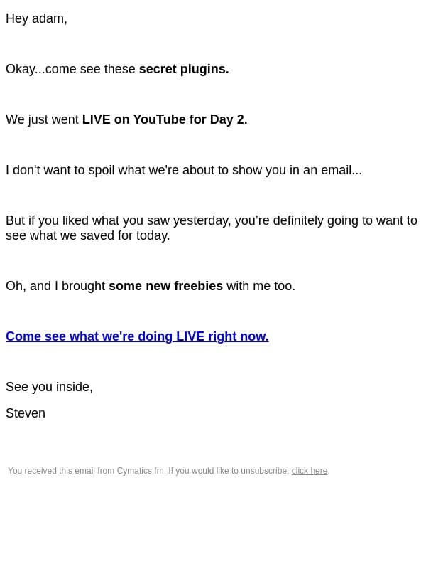 đź”´ here's your sneak peek + freebies (live) email from Cymatics screenshot