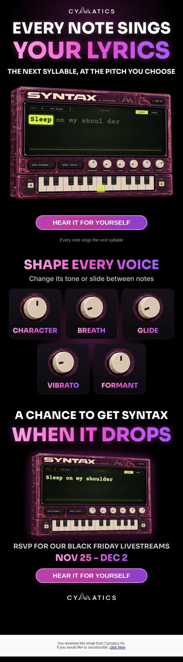 your melody has words now. email from Cymatics screenshot