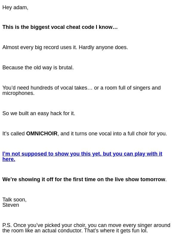 your track has 64 backup singers now. email from Cymatics