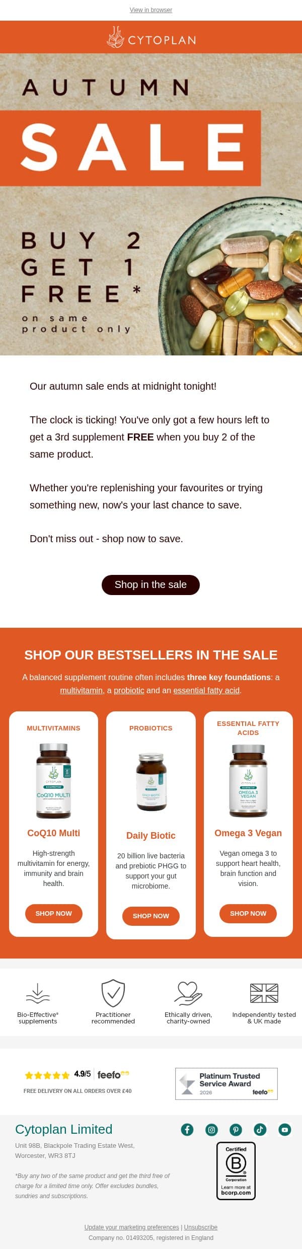 Hi, this is your last chance to save! email from Cytoplan screenshot