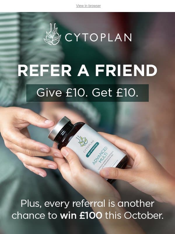 Your chance to win £100 to spend at Cytoplan email from Cytoplan
