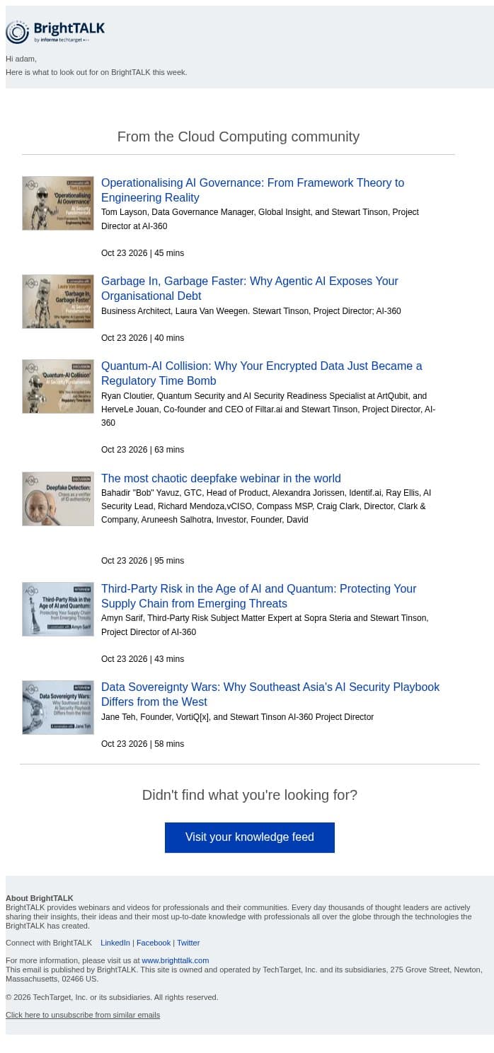 Weekly update: Operationalising AI Governance: From Framework Theory to Engineering Reality email from D2iQ screenshot