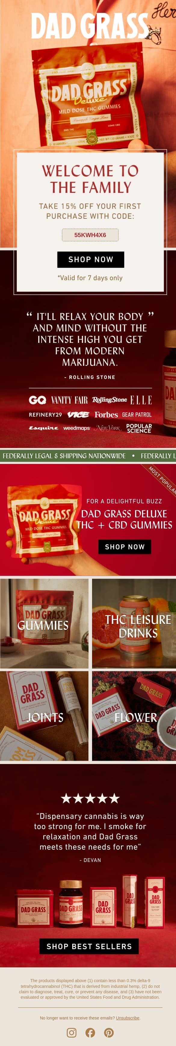 Here's 15% off your first order! email from Dad Grass screenshot