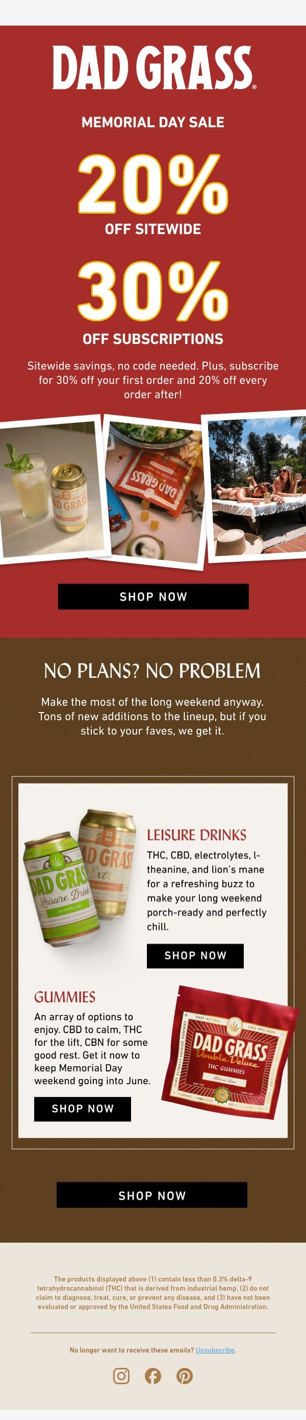 Your long weekend just got better email from Dad Grass screenshot