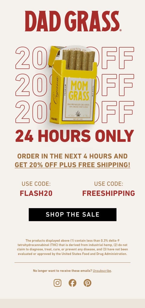 FINAL HOURS: 20% Off + FREE Shipping email from Dad Grass screenshot