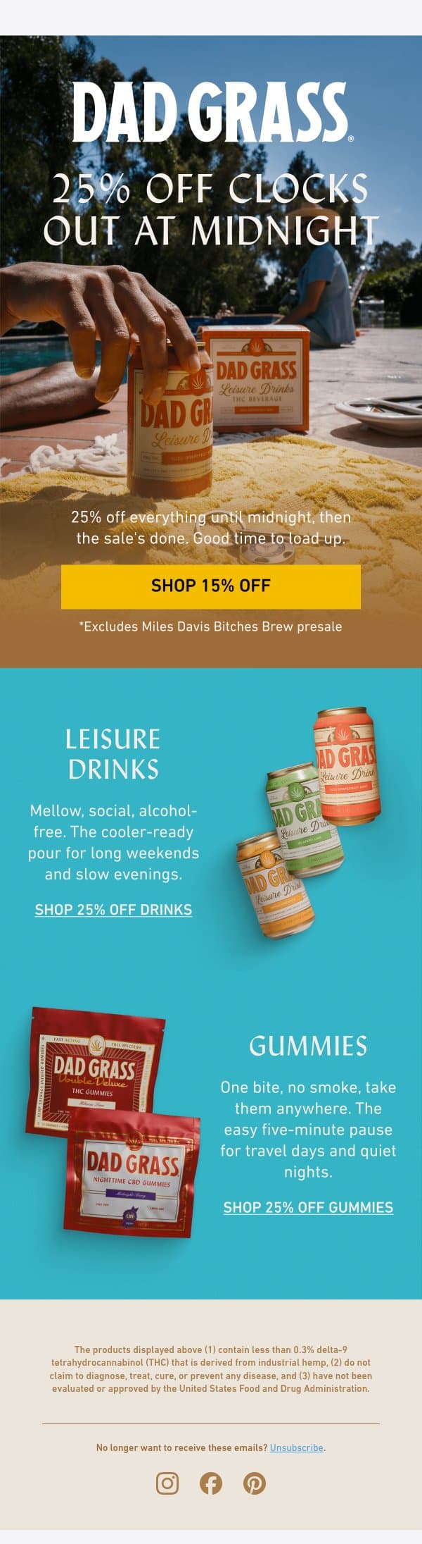 Last call on 25% off sitewide email from Dad Grass screenshot