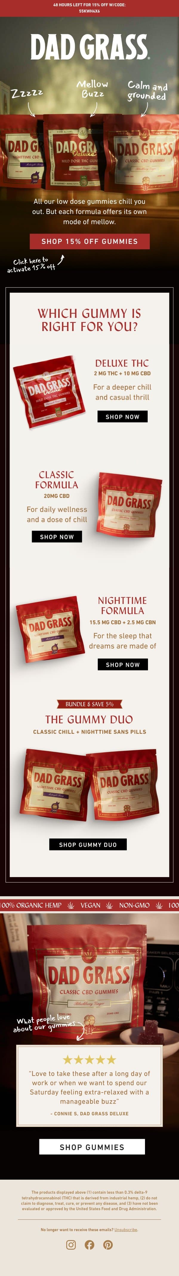The CBD Gummy Guide email from Dad Grass screenshot