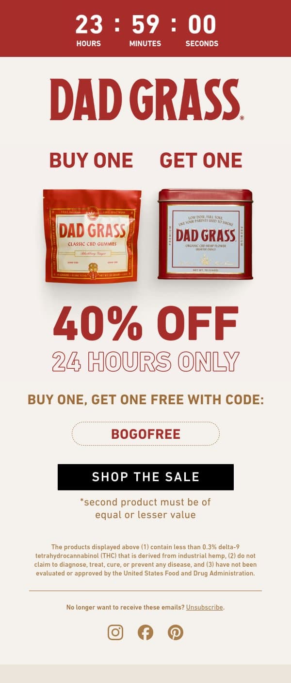 ⏳24 HOURS ONLY: BOGO FREE ⏳ email from Dad Grass screenshot