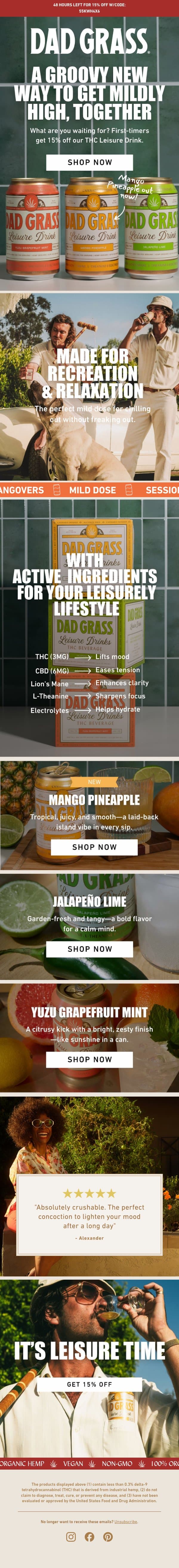 Thirsty for a mellow trip you can sip? email from Dad Grass screenshot
