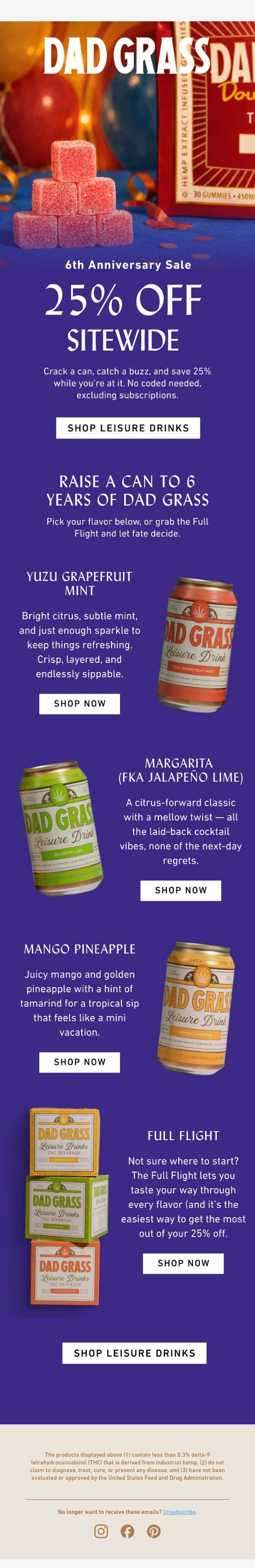 25% off Leisure Drinks (and everything else) email from Dad Grass screenshot