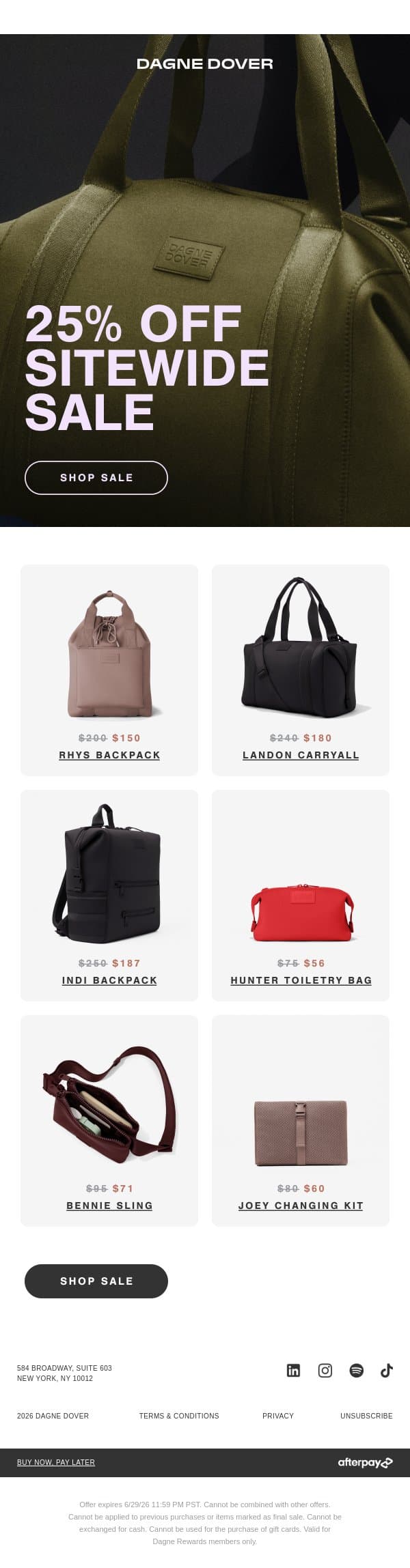 25% OFF SITEWIDE. email from Dagne Dover screenshot
