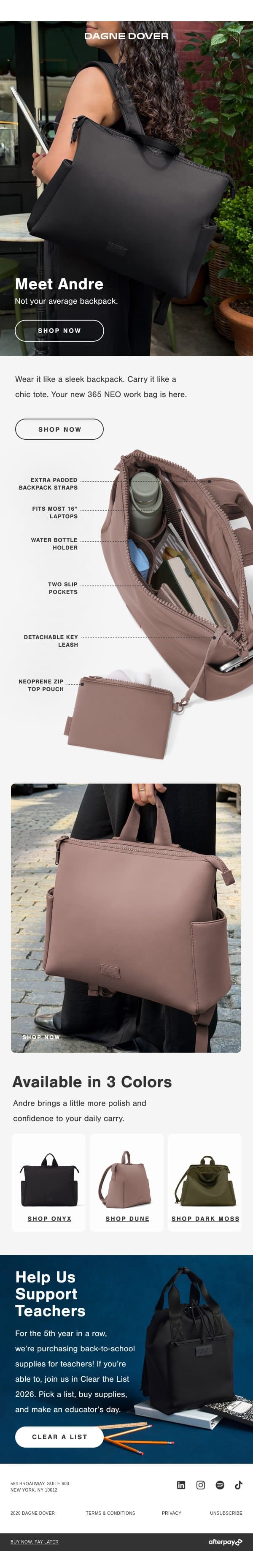 NEW BACKPACK JUST DROPPED. email from Dagne Dover screenshot