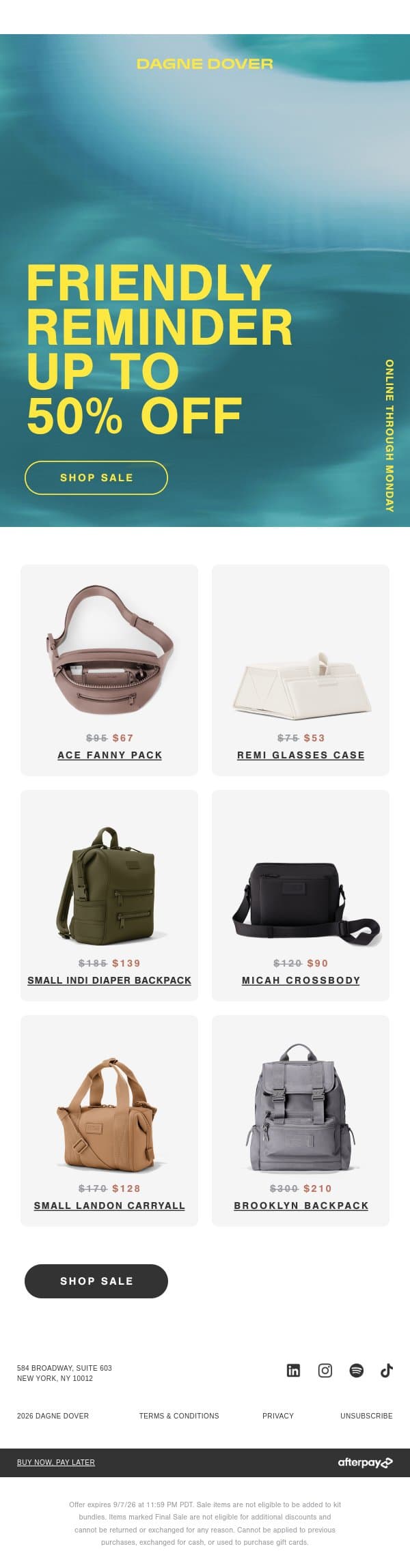 UP TO 50% OFF ENDS SOON. email from Dagne Dover screenshot