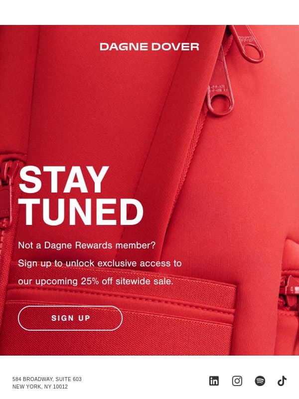 YOU’RE INVITED: 25% OFF. email from Dagne Dover