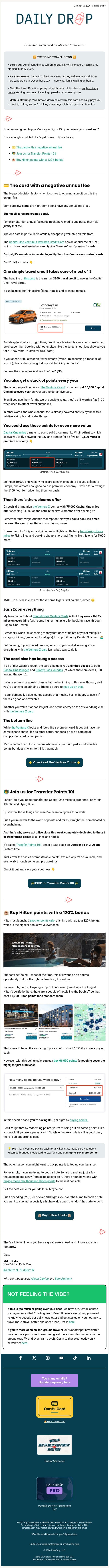 π³ The card with a negative annual fee email from Daily Drop screenshot