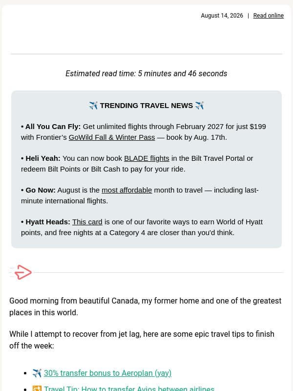 ๐ Tons of great award flight deals email from Daily Drop