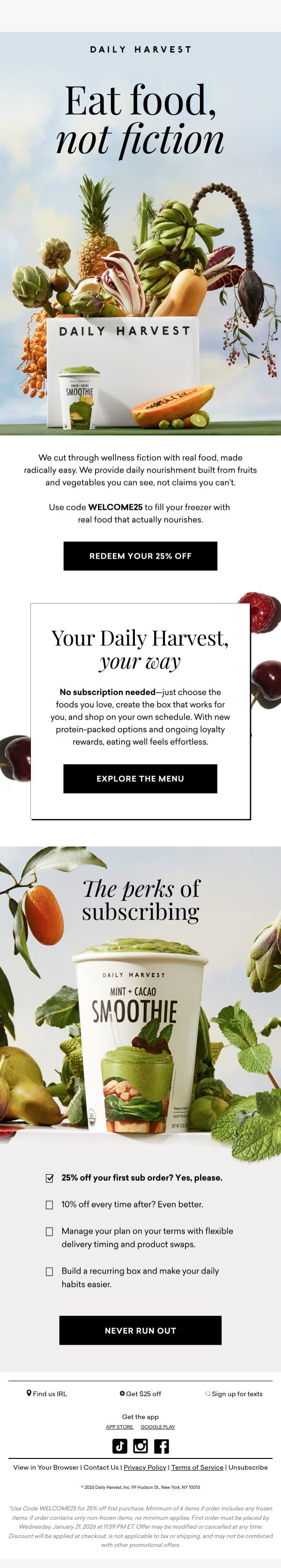 Welcome to real food email from Daily Harvest screenshot