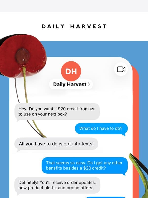 🚨Last chance for a $20 credit 🚨 email from Daily Harvest