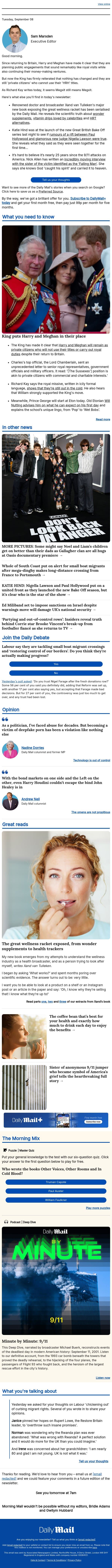 A right Royal slapdown for Sussexes email from Daily Mail screenshot
