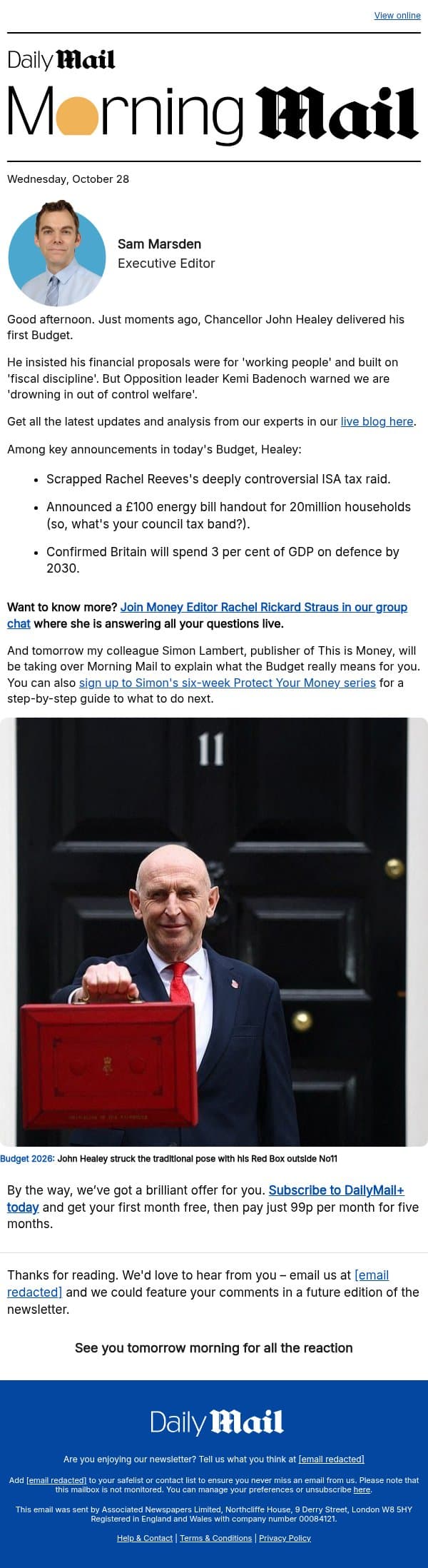 Your Budget questions answered LIVE email from Daily Mail screenshot