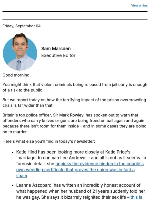 Met chief: Criminals being freed to kill email from Daily Mail