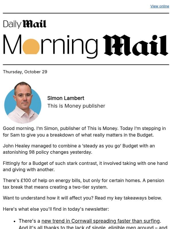 Labour’s ’is that it?’ Budget email from Daily Mail