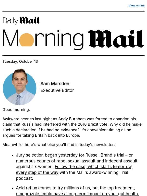 Burnham's Brexit 'lies' U-turn email from Daily Mail