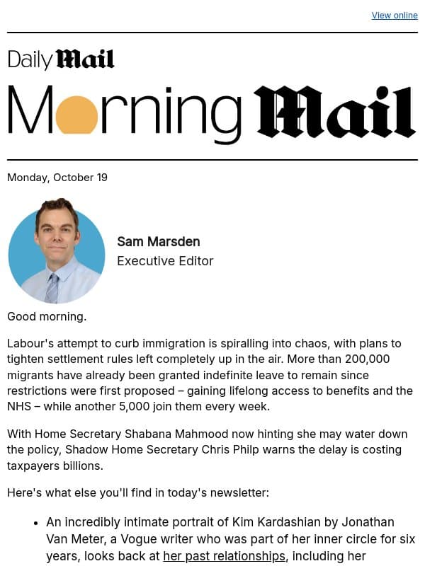 Labour's immigration chaos costing billions email from Daily Mail