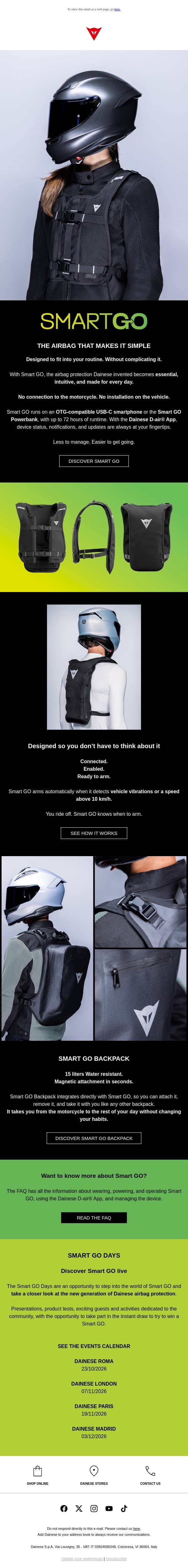 SMART GO. The airbag that makes it simple. email from Dainese Winter Sports screenshot