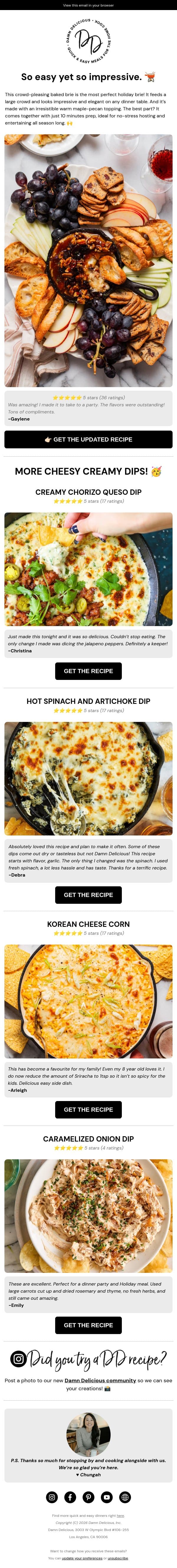 Cranberry Pecan Baked Brie đź«• email from Damn Delicious screenshot