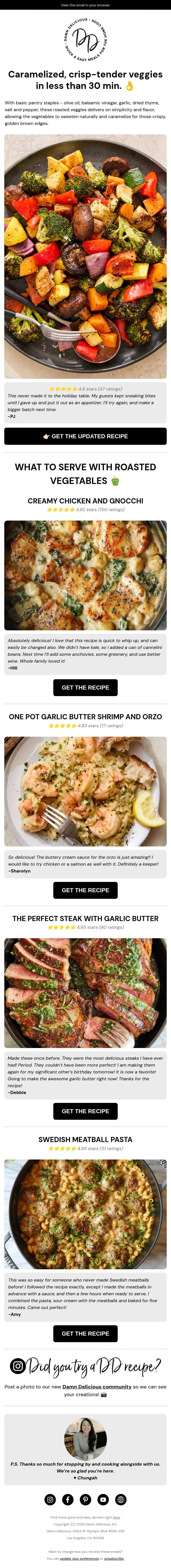 How to Make Roasted Vegetables š„¦ email from Damn Delicious screenshot