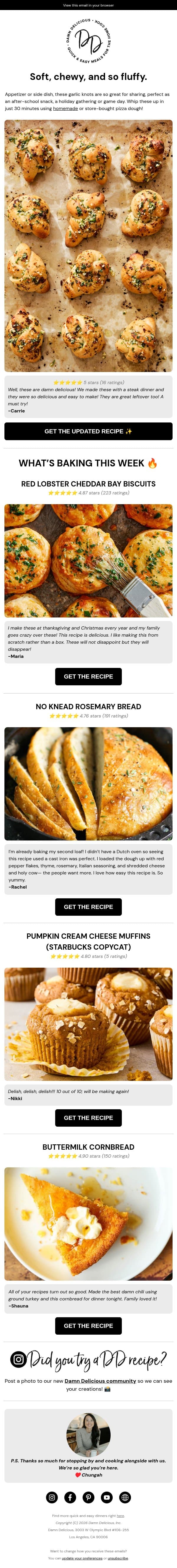Easy Garlic Parmesan Knots đź§„đź§€ email from Damn Delicious screenshot