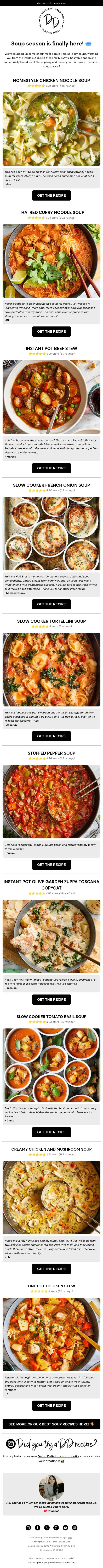 Soup Season Starts Right Here š„£ email from Damn Delicious screenshot