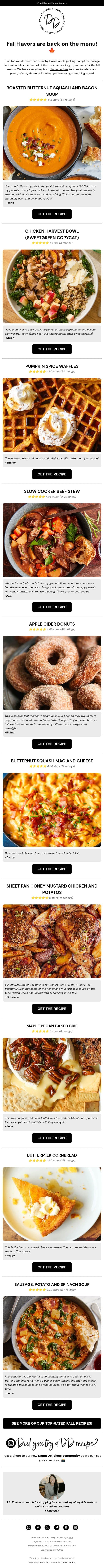 Our Favorite Fall Recipes and Dinner Ideas 🍂 email from Damn Delicious screenshot