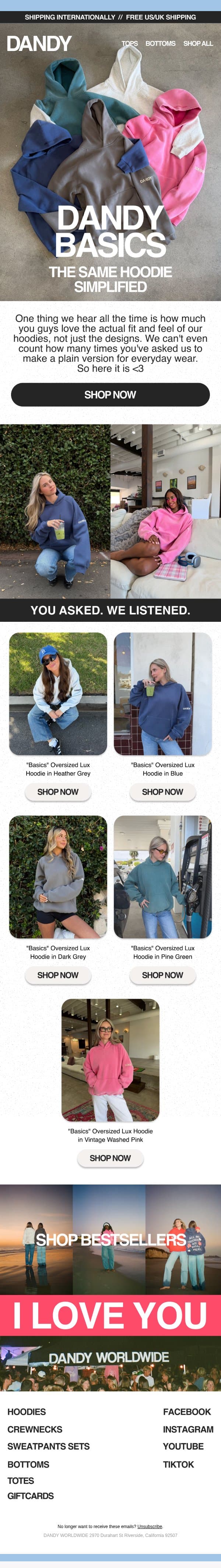 Finally…DANDY Basics are here <3 email from Dandy Worldwide screenshot