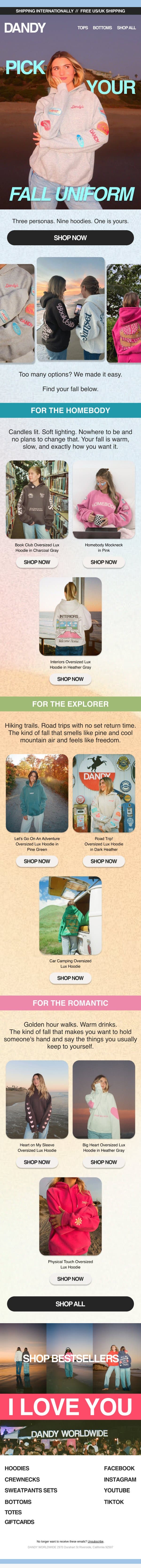 Pick your fall uniform email from Dandy Worldwide screenshot