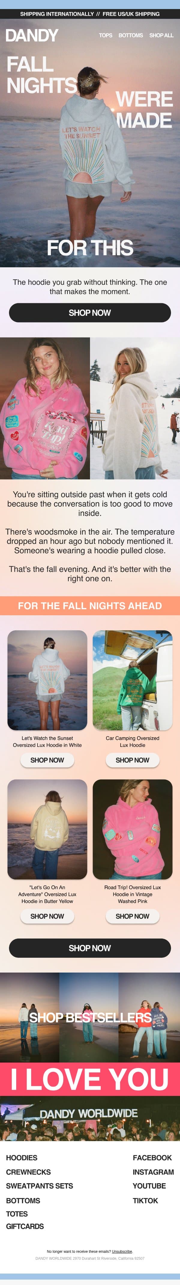 Fall nights were made for this email from Dandy Worldwide screenshot