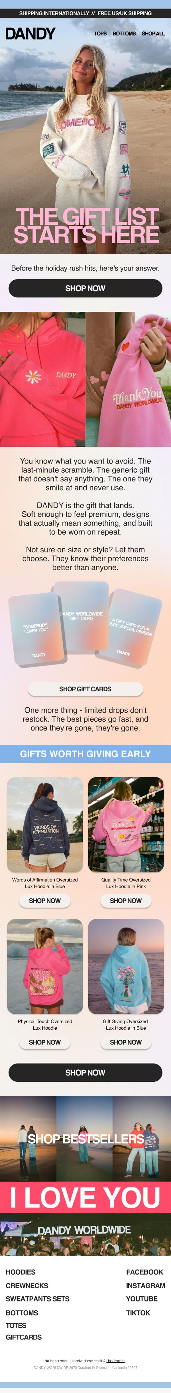 The gift list starts here email from Dandy Worldwide screenshot