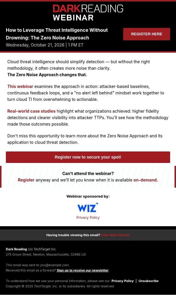 When More Threat Intelligence Doesn't Mean Better Security email from Dark Reading screenshot