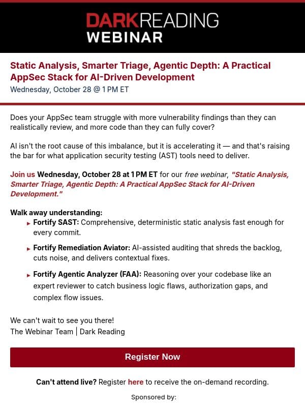 A Practical AppSec Stack for the AI Development Era email from Dark Reading