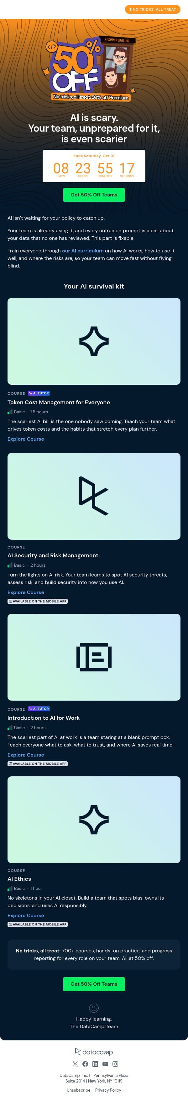Scarier than AI: teams using AI without training 👻 email from DataCamp screenshot