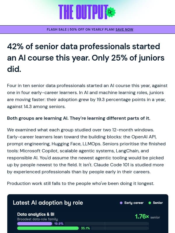 Senior data pros are learning AI faster than juniors email from DataCamp