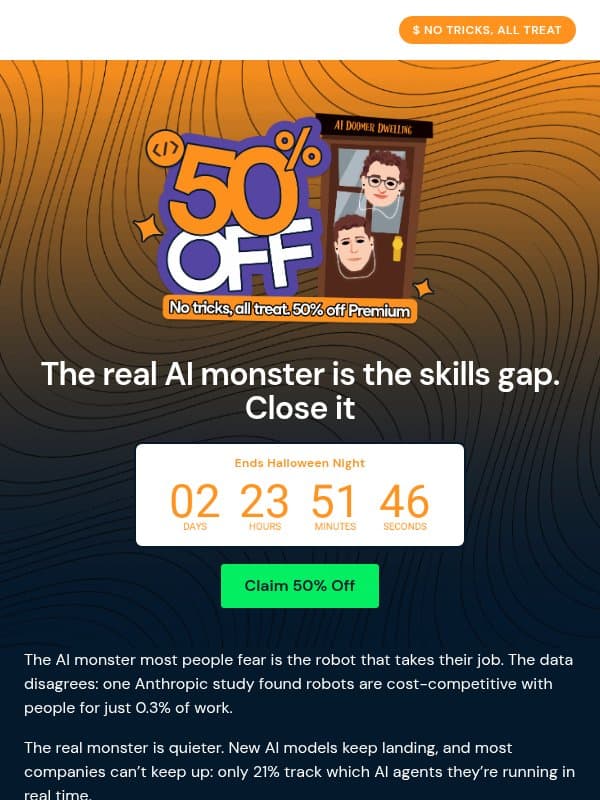 Last chance: 50% off ends Saturday 🎃 email from DataCamp