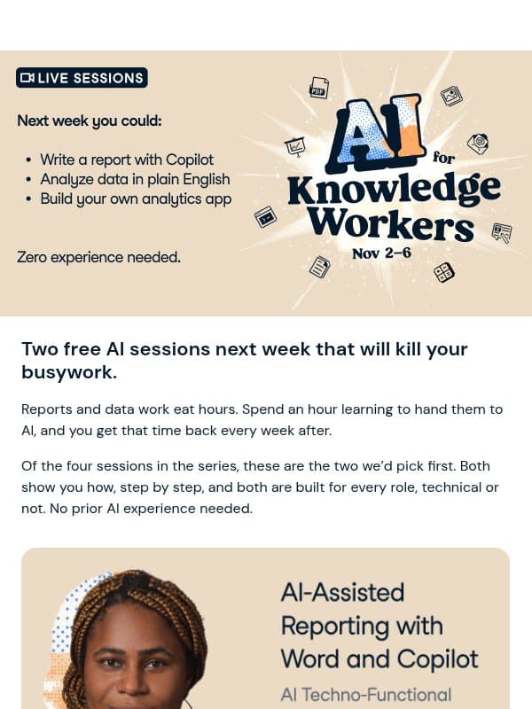 Live next week: Analyze your data in plain English email from DataCamp